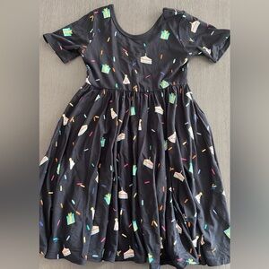 Kids Black Party Dress with Colorful Print